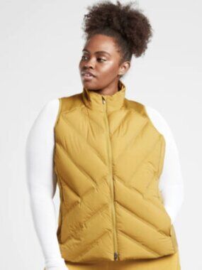Athleta Inlet Vest | Chartreuse Yellow‑Green | Down‑Filled Chevron Quilted | Siz